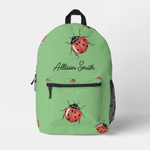 Ladybug on light green personalized printed backpack