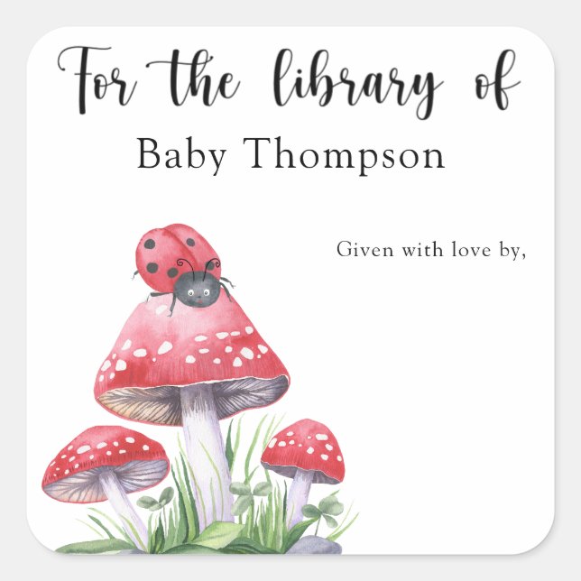 Ladybug on mushrooms - for the library of square sticker (Front)