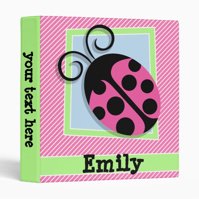 Ladybug on Pink & White Stripes Binder (Front/Spine)