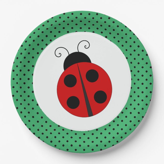 Ladybug on Polka Dots Design Paper Plates (Front)