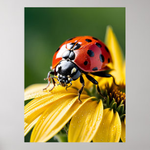 Ladybug on Sunflower Macro Photography Poster