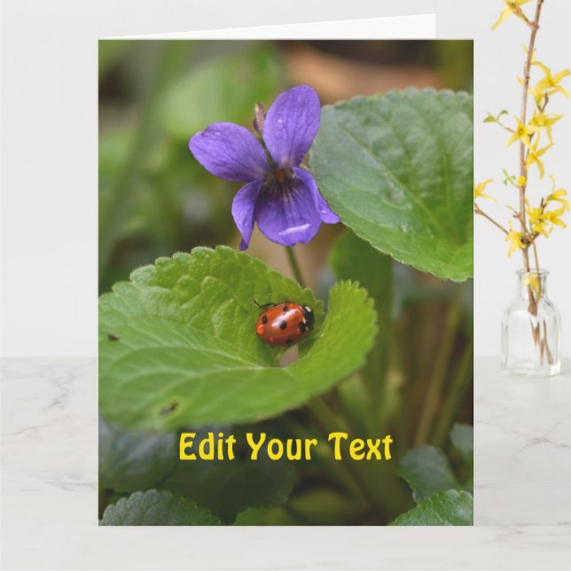 Ladybug on Sweet Violet Flowers Card (Yellow Flower)