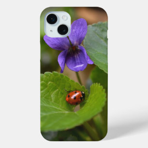 Ladybug on Sweet Violet Flowers iPhone 15 Mini Case