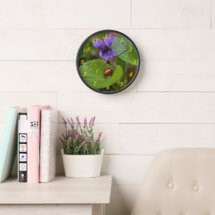Ladybug on Sweet Violet Flowers Clock