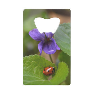Ladybug on Sweet Violet Flowers Credit Card Bottle Opener