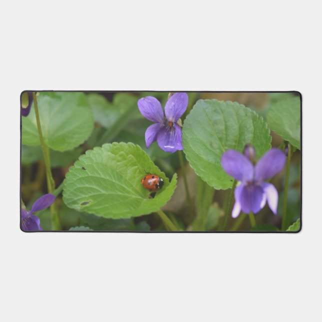 Ladybug on Sweet Violet Flowers Desk Mat (Front)