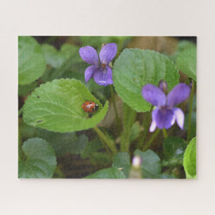 Ladybug on Sweet Violet Flowers Jigsaw Puzzle