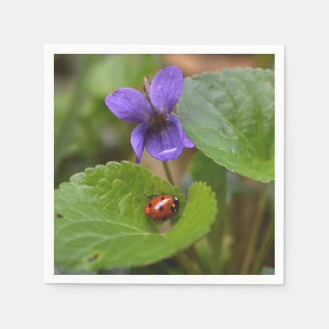 Ladybug on Sweet Violet Flowers Napkin (Front)