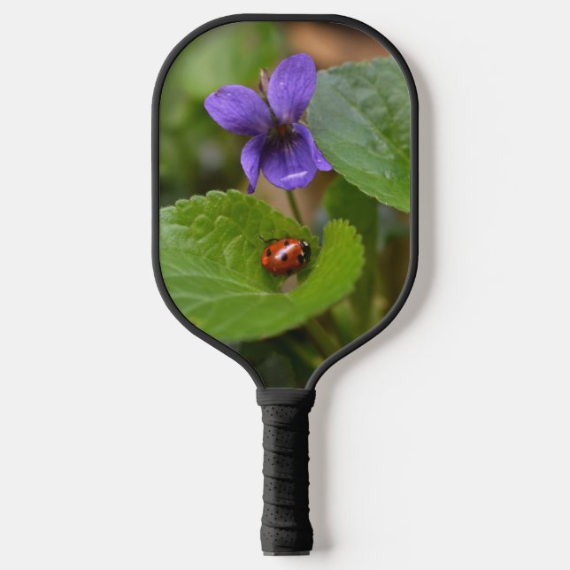 Ladybug on Sweet Violet Flowers Pickleball Paddle (Front)