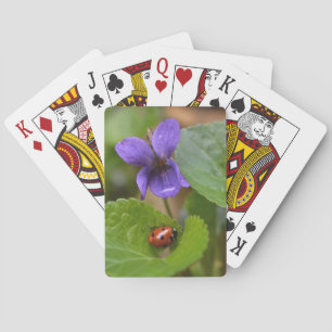 Ladybug on Sweet Violet Flowers Playing Cards