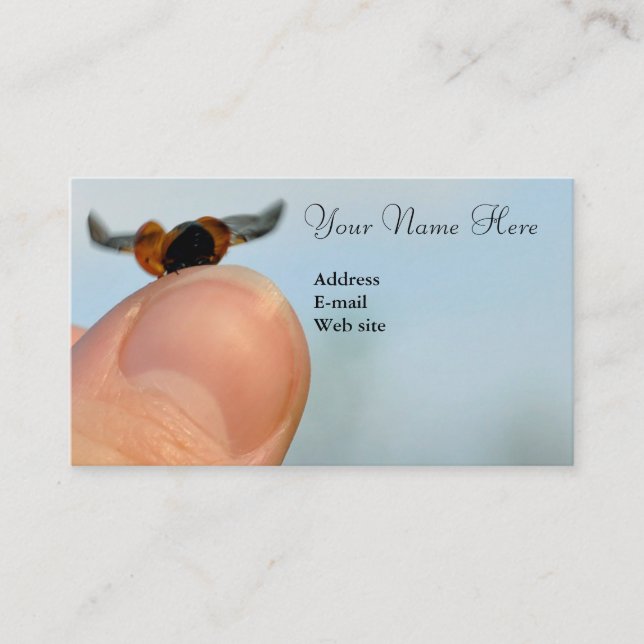 Ladybug on thumb business card (Front)