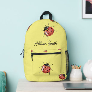 Ladybug on yellow personalized printed backpack