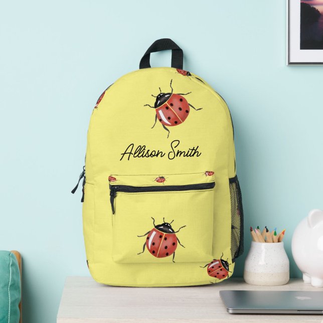 Ladybug on yellow personalized printed backpack (Creator Uploaded)