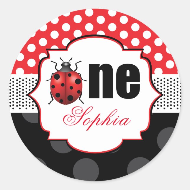 Ladybug One Birthday Personalized Classic Round Sticker (Front)