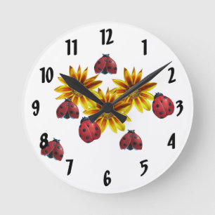 Ladybug Party Round Clock
