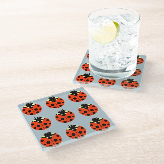 Ladybug Pattern Glass Coaster (Angled)