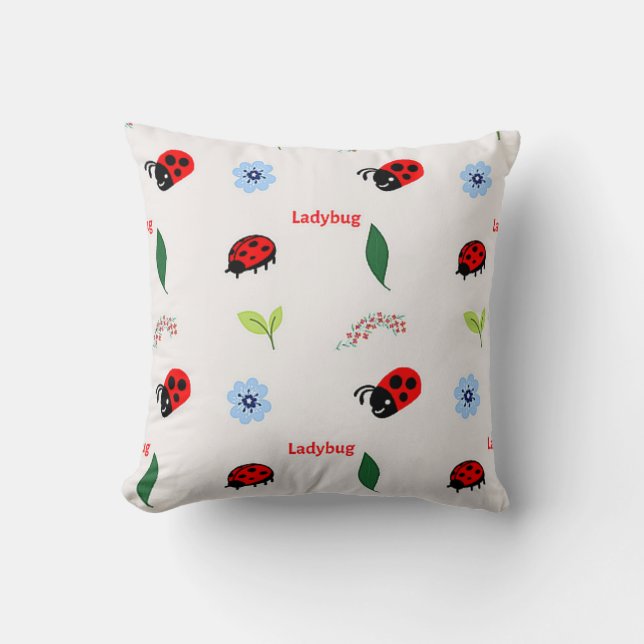 Ladybug pattern on grey throw pillow (Front)