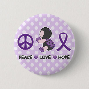 Ladybug Peace Love Hope Purple Awareness Ribbon 2 Inch Round Button