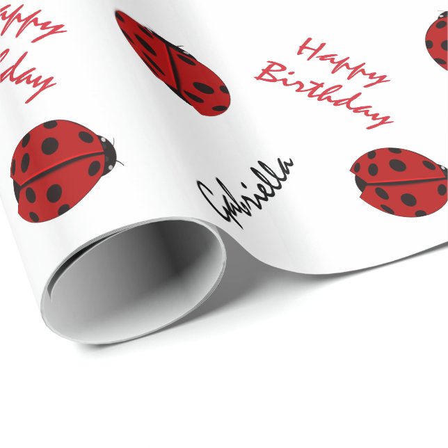 Ladybug Personalized Birthday Wrapping Paper (Roll Corner)