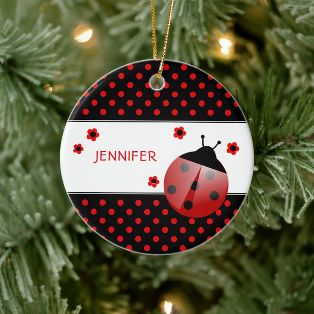 Ladybug Personalized Ceramic Ornament (Tree)