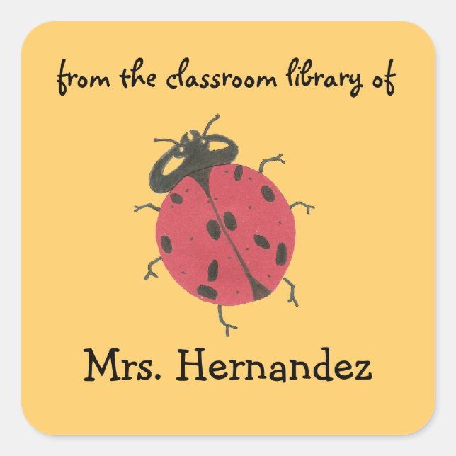 Ladybug personalized teacher gift bookplate square sticker (Front)