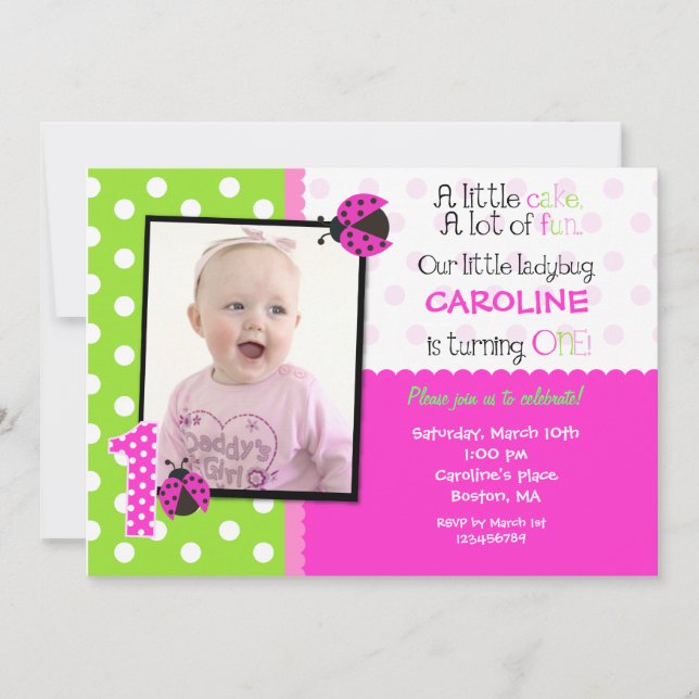 Ladybug Photo 1st Birthday Party Invitation (Front)