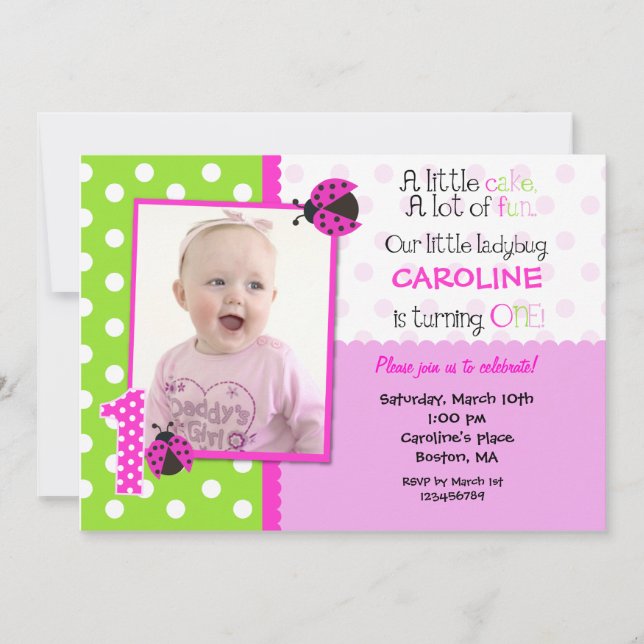 Ladybug Photo 1st Birthday Party Invitation (Front)