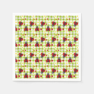 Ladybug Picnic Red Green Gingham Summer Napkin