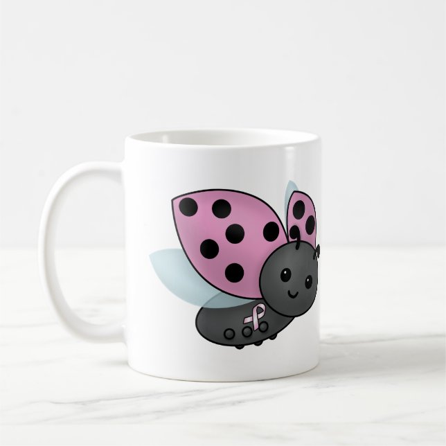Ladybug Pink Awareness Ribbon  Coffee Mug (Left)