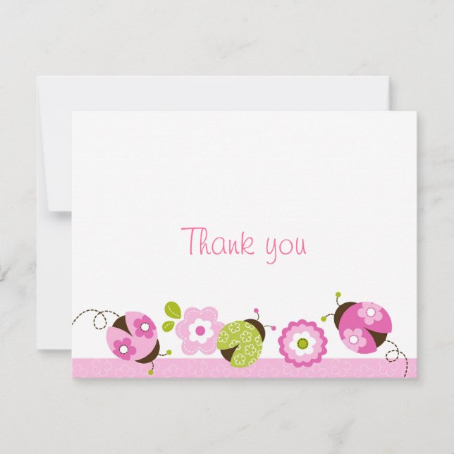 Ladybug Pink Green Flower Merci Cartes de notes (Devant)