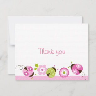 Ladybug Pink Green Flower Merci Cartes de notes