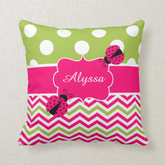Ladybug Pink Green Personalized Pillow