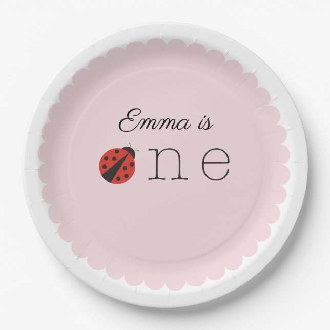 Ladybug pink plates for first birthday (Front)