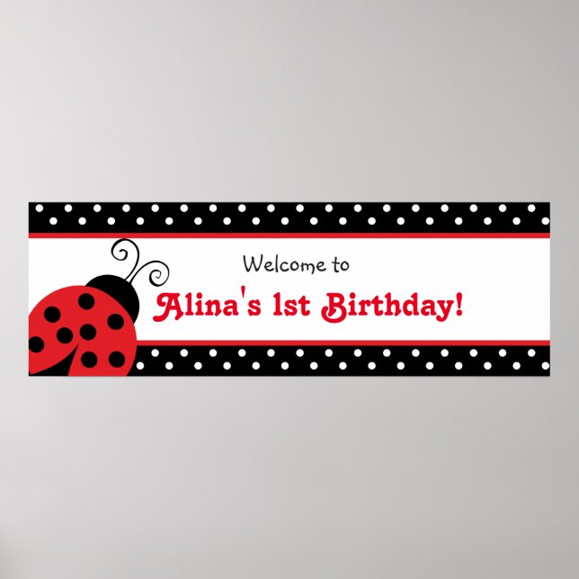 Ladybug Polka Dot Custom Birthday Party Banner Poster (Front)
