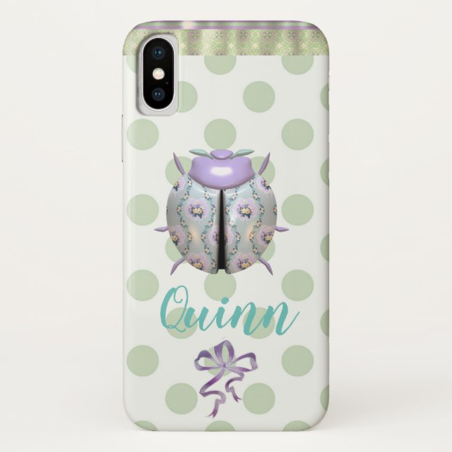 Ladybug polka dot cute purple white green Case-Mate iPhone case (Back)