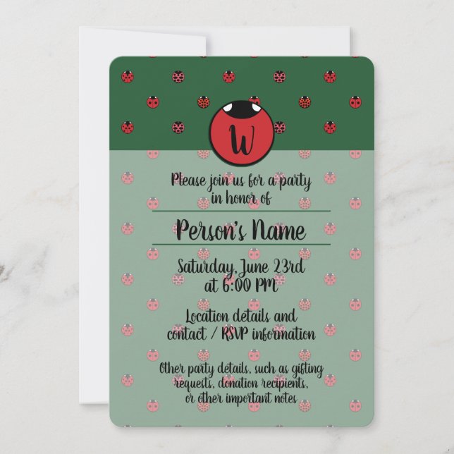 Ladybug Polka Dots Party Invitation (Front)