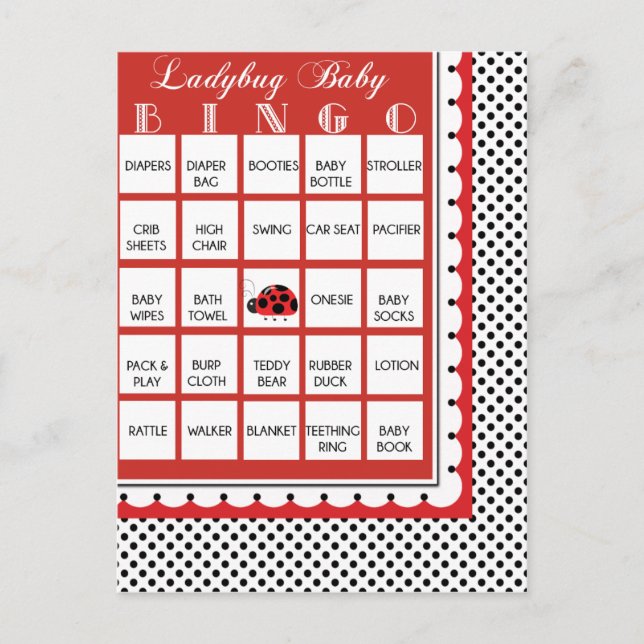 Ladybug Polkadots Baby Shower Bingo Card 21 (Front)