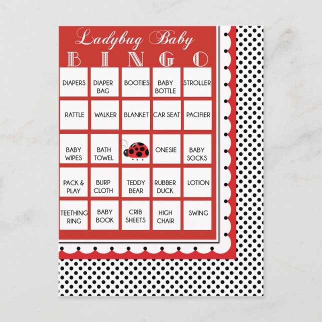 Ladybug Polkadots Baby Shower Bingo Card 22 (Front)