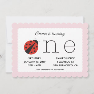 Ladybug première invitation anniversaire en rose