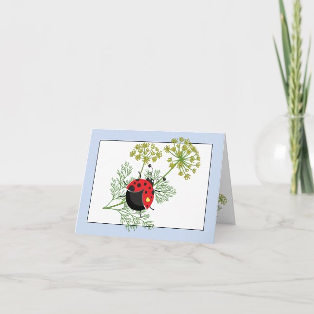 Ladybug | Pretty Blue & White Notecard (Front)