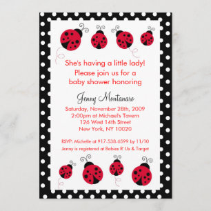 Ladybug Red Black Dots Baby Shower Invitation