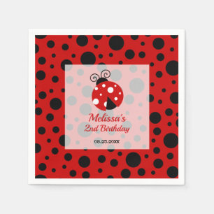 Ladybug Red Black Frame Polka Dots Kids Birthday Napkin