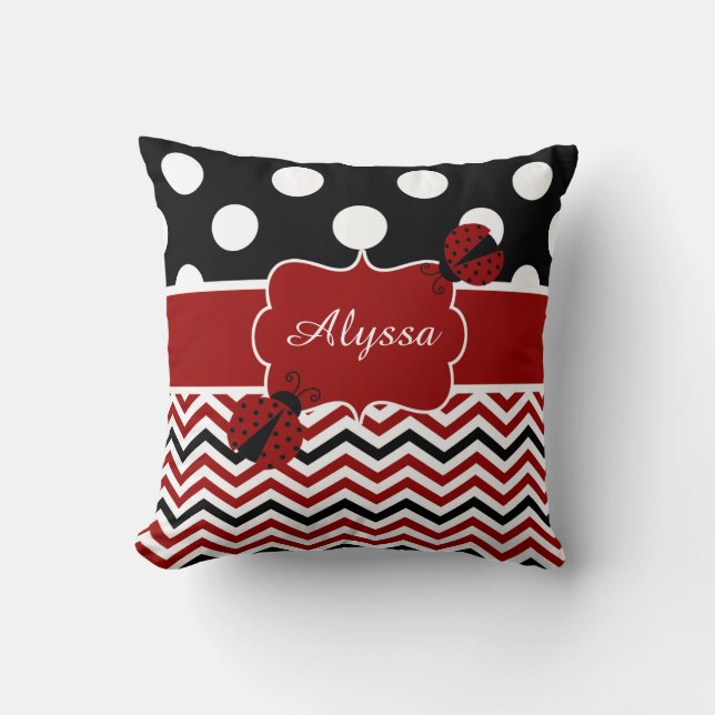 Ladybug Red Black Personalized Pillow (Front)