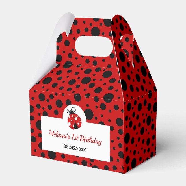Ladybug Red Black Polka Dots Kids Birthday Favor Box (Back Side)