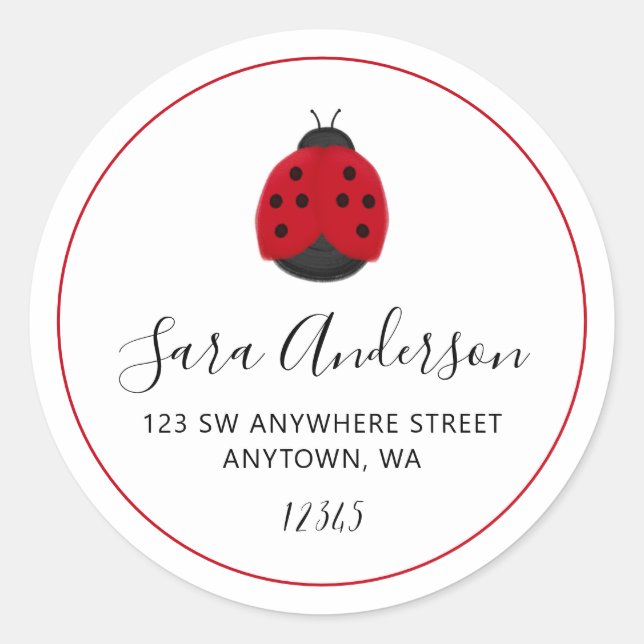 Ladybug Red Border Return Address Classic Round Sticker (Front)