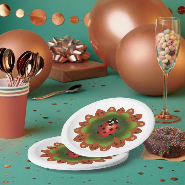 Ladybug Red Green White Party Paper Plate (Multi)
