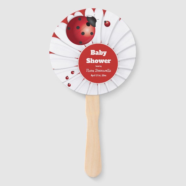 Ladybug Red White Black Baby Shower Set of Fans (Front)