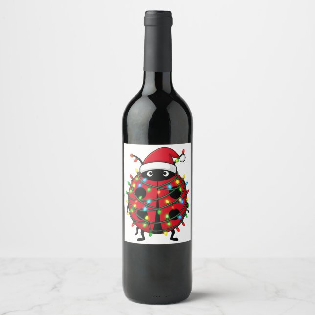 Ladybug Santa Hat Holiday Insect Christmas   Wine Label (Front)