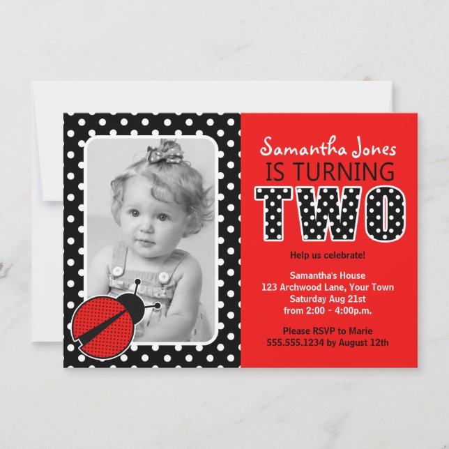 Ladybug Second Birthday Party Invitation (Front)