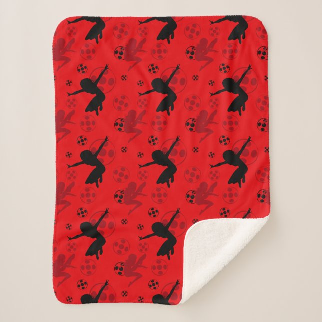 Ladybug Silhouette Red Pattern Sherpa Blanket (Front)